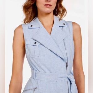 Calvin Klein Light Blue Zip Front Belted Dress Size 8